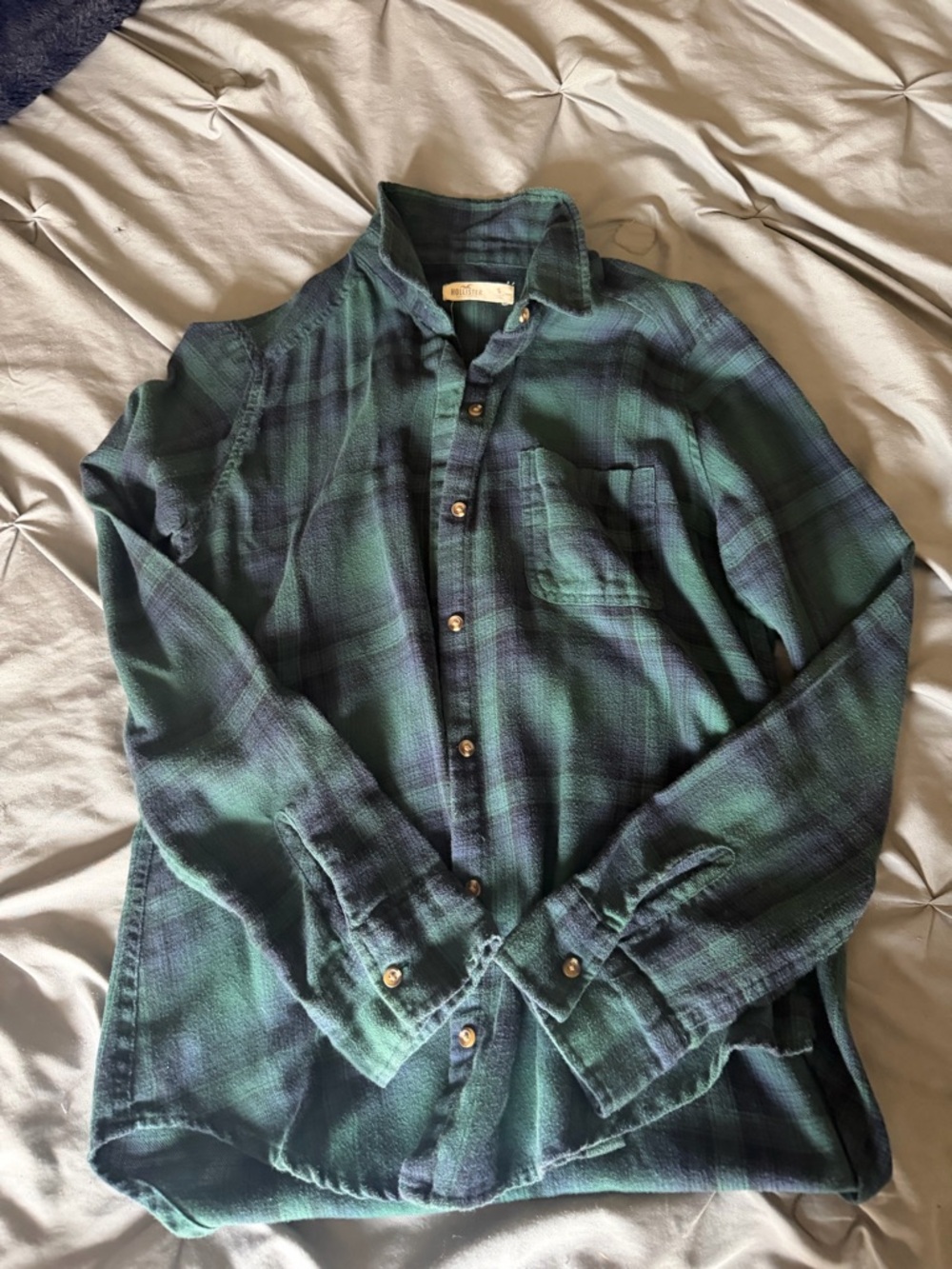 Hollister Green and Navy Plaid Button-Down Shirt